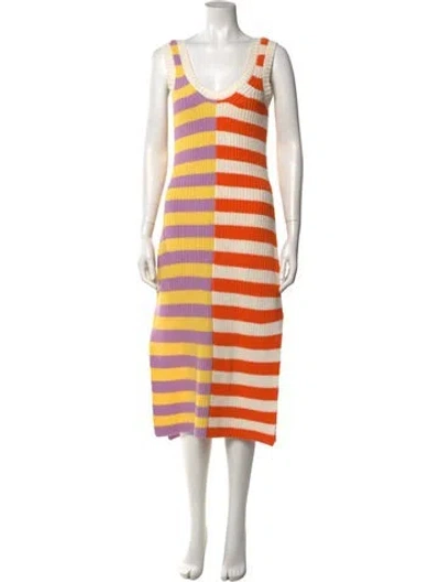 Pre-owned Staud Striped Midi Length Dress In Yellow