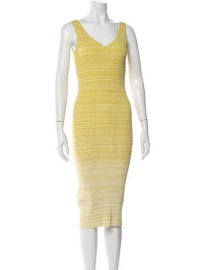Pre-owned Staud Striped Midi Length Dress In Yellow