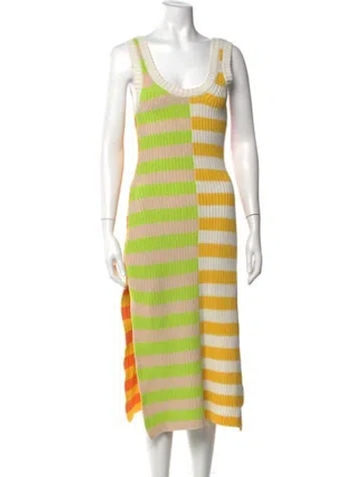 Pre-owned Staud Striped Midi Length Dress In Yellow