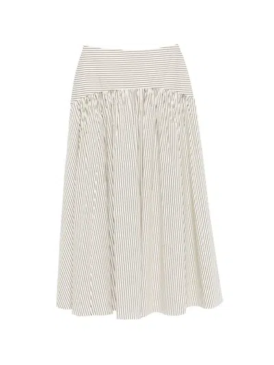 Staud Striped Midi Skirt With Panels In Neutral