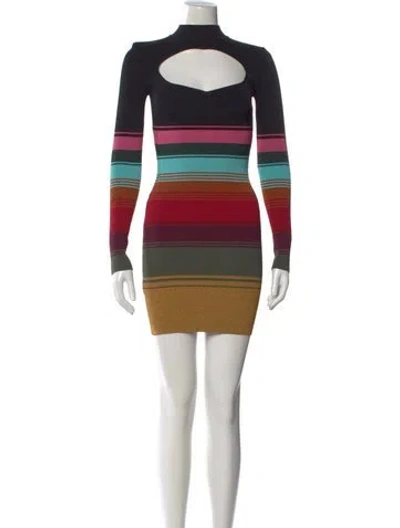 Pre-owned Staud Striped Mini Dress In Black