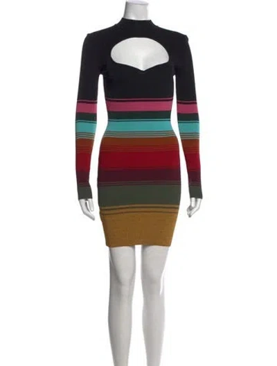Pre-owned Staud Striped Mini Dress In Black