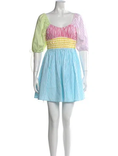 Pre-owned Staud Striped Mini Dress In Blue