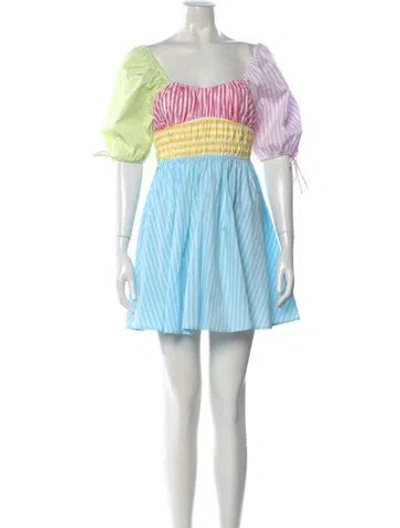 Pre-owned Staud Striped Mini Dress In Blue