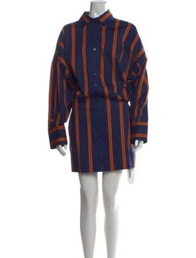 Pre-owned Staud Striped Mini Dress In Blue