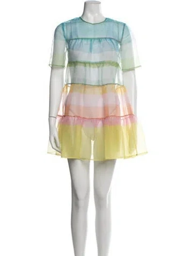 Pre-owned Staud Striped Mini Dress In Blue