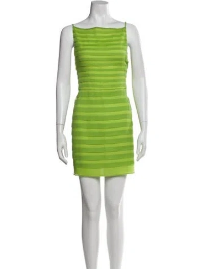 Pre-owned Staud Striped Mini Dress In Green