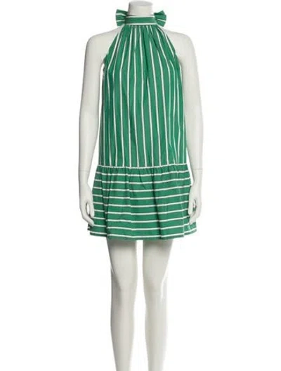 Pre-owned Staud Striped Mini Dress In Green