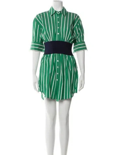 Pre-owned Staud Striped Mini Dress In Green
