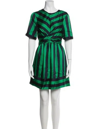 Pre-owned Staud Striped Mini Dress In Green