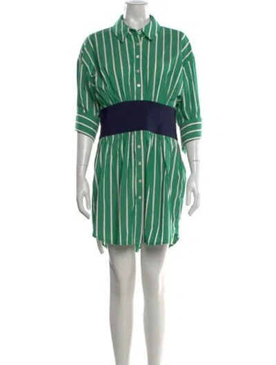Pre-owned Staud Striped Mini Dress In Green