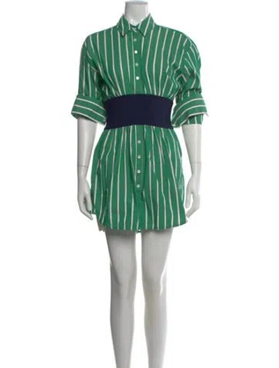 Pre-owned Staud Striped Mini Dress In Green