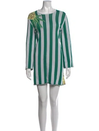 Pre-owned Staud Striped Mini Dress In Green