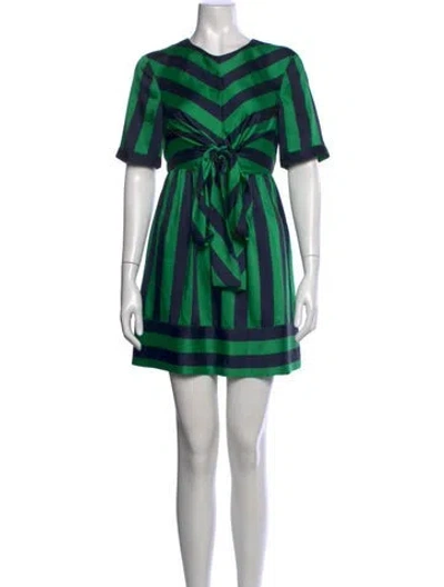 Pre-owned Staud Striped Mini Dress In Green