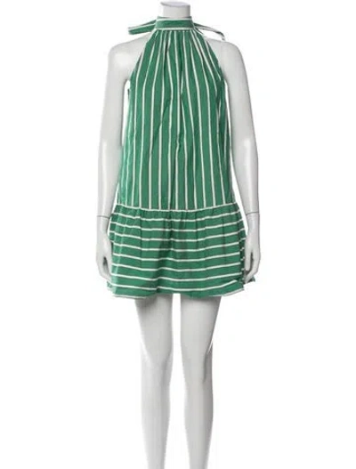 Pre-owned Staud Striped Mini Dress In Green