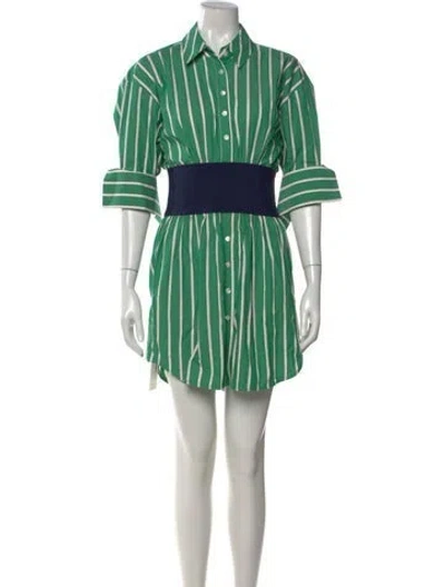 Pre-owned Staud Striped Mini Dress In Green