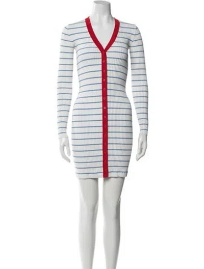 Pre-owned Staud Striped Mini Dress In White
