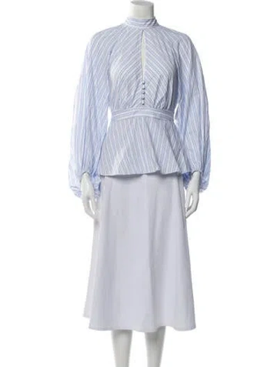 Pre-owned Staud Striped Mock Neck Blouse W/ Tags In Blue