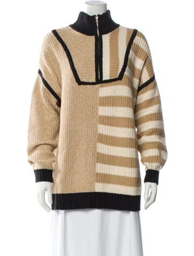 Pre-owned Staud Striped Mock Neck Sweater
