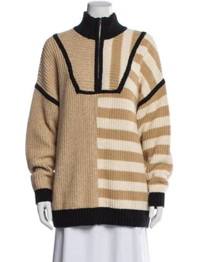 Pre-owned Staud Striped Mock Neck Sweater
