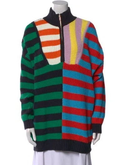 Pre-owned Staud Striped Mock Neck Sweater In Black