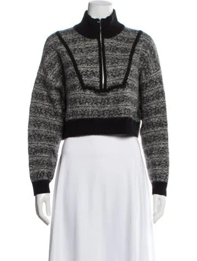 Pre-owned Staud Striped Mock Neck Sweater In Black
