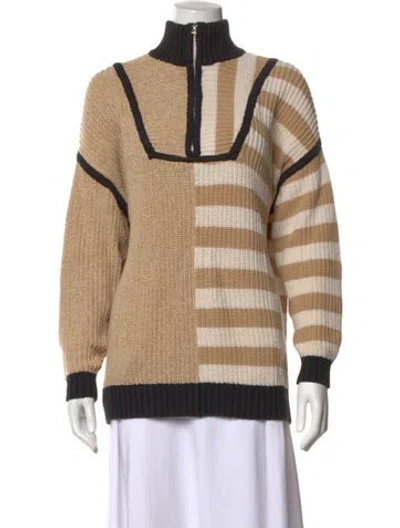 Pre-owned Staud Striped Mock Neck Sweater In Black/neutrals