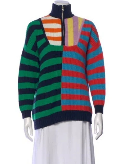 Pre-owned Staud Striped Mock Neck Sweater In Blue