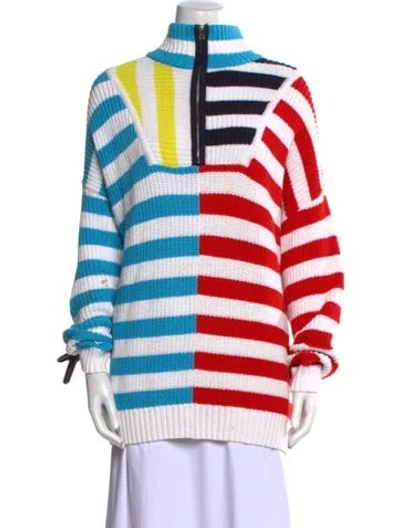 Pre-owned Staud Striped Mock Neck Sweater In Blue