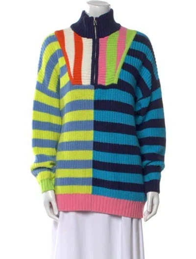 Pre-owned Staud Striped Mock Neck Sweater In Blue