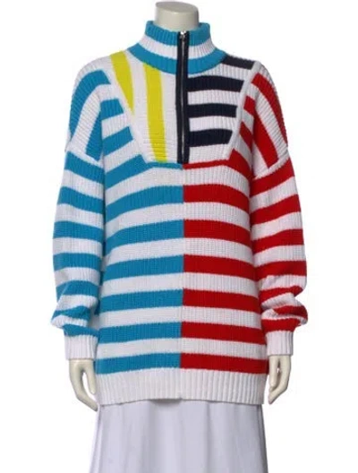 Pre-owned Staud Striped Mock Neck Sweater In Blue