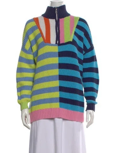 Pre-owned Staud Striped Mock Neck Sweater In Blue