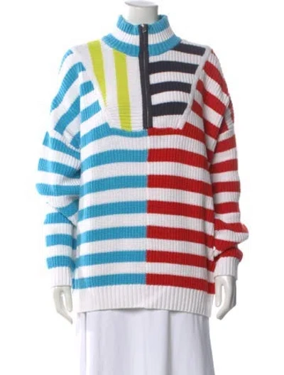 Pre-owned Staud Striped Mock Neck Sweater In Blue