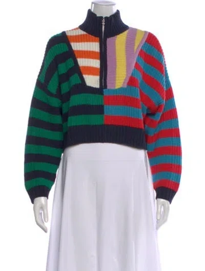 Pre-owned Staud Striped Mock Neck Sweater In Blue