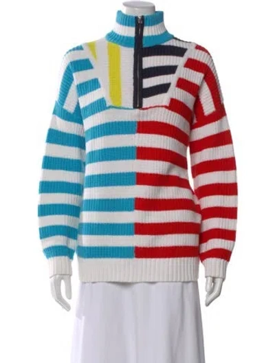 Pre-owned Staud Striped Mock Neck Sweater In Blue