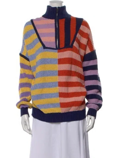 Pre-owned Staud Striped Mock Neck Sweater In Blue