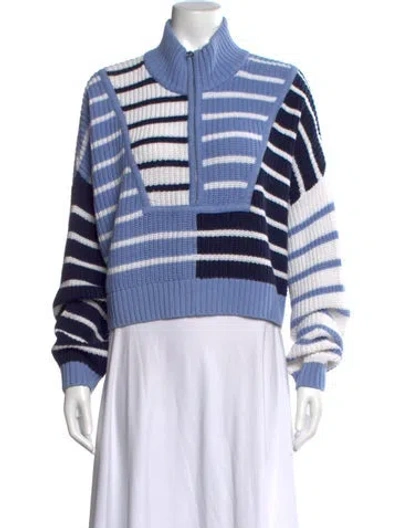 Pre-owned Staud Striped Mock Neck Sweater In Blue
