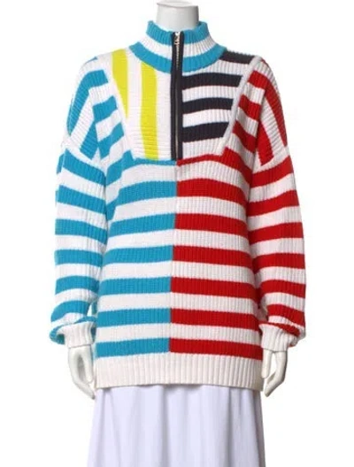 Pre-owned Staud Striped Mock Neck Sweater In Blue
