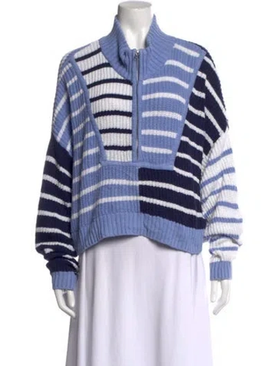 Pre-owned Staud Striped Mock Neck Sweater In Blue