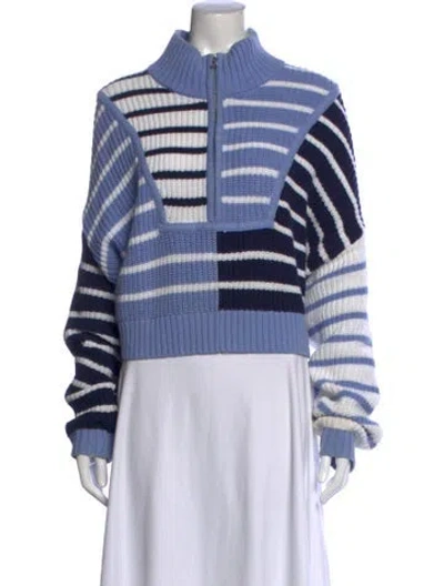 Pre-owned Staud Striped Mock Neck Sweater In Blue