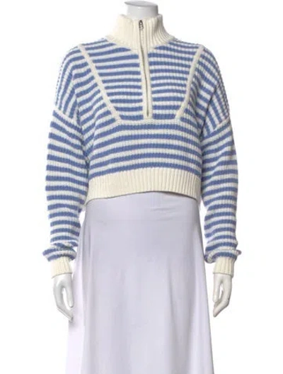 Pre-owned Staud Striped Mock Neck Sweater In Blue