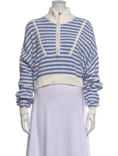 Pre-owned Staud Striped Mock Neck Sweater In Blue