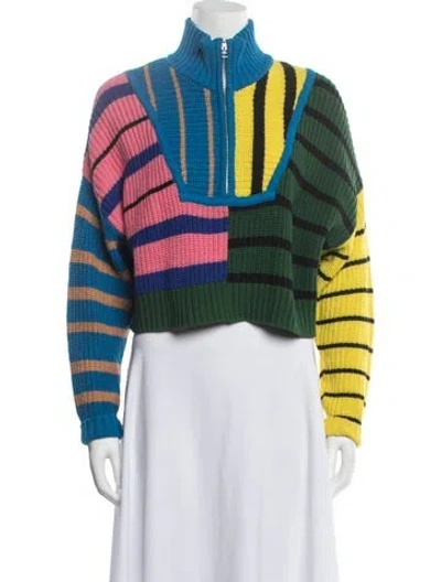 Pre-owned Staud Striped Mock Neck Sweater In Blue
