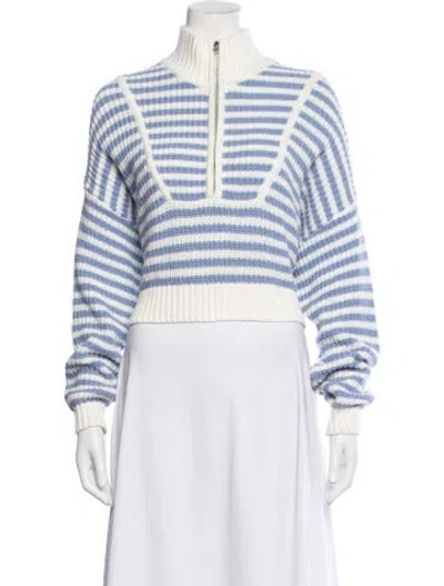 Pre-owned Staud Striped Mock Neck Sweater In Blue