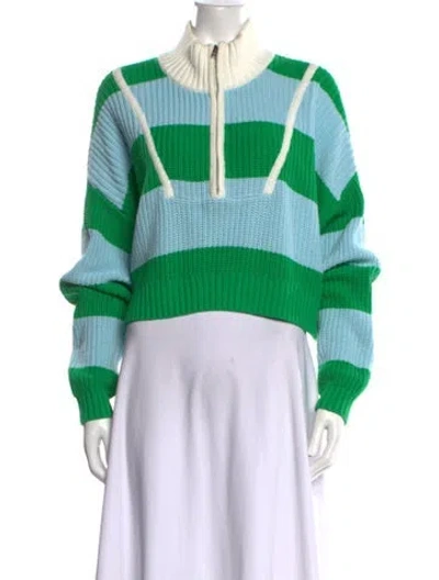Pre-owned Staud Striped Mock Neck Sweater In Blue/green