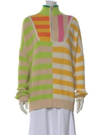 Pre-owned Staud Striped Mock Neck Sweater In Brown