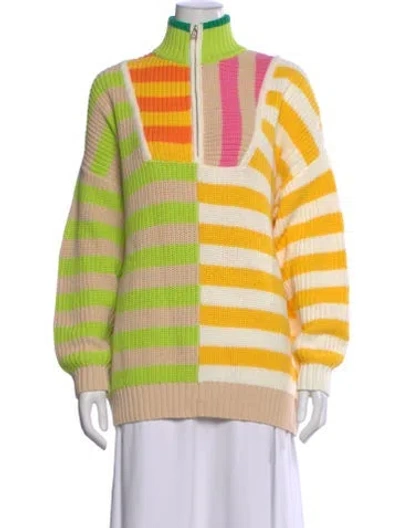 Pre-owned Staud Striped Mock Neck Sweater In Brown