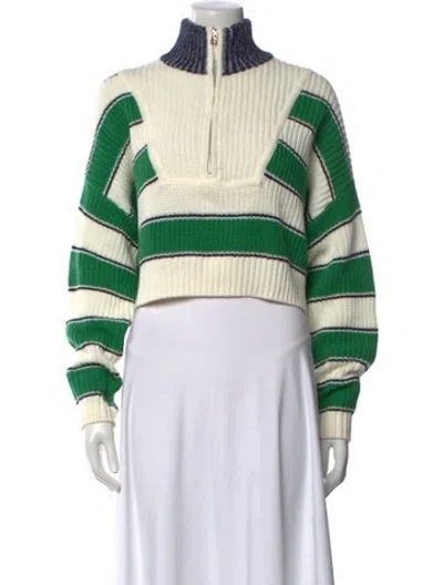 Pre-owned Staud Striped Mock Neck Sweater In Green