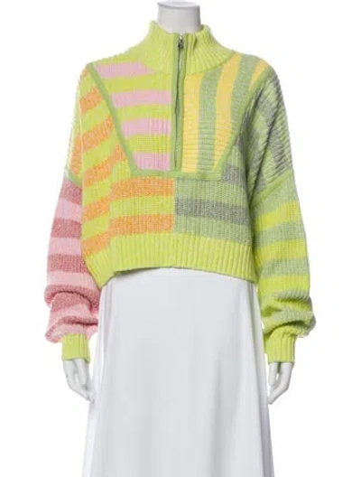 Pre-owned Staud Striped Mock Neck Sweater In Green