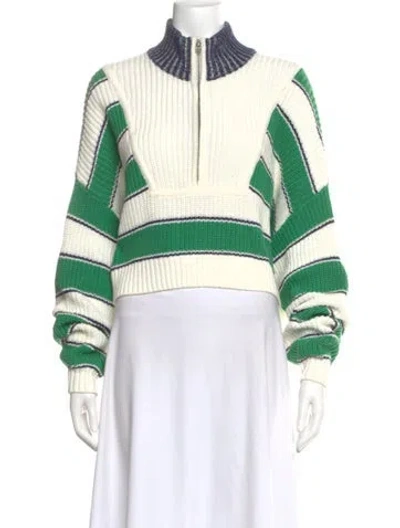 Pre-owned Staud Striped Mock Neck Sweater In Green